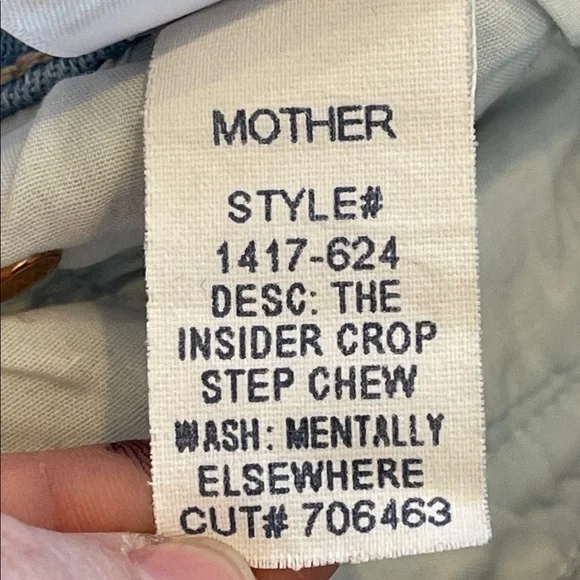 Mother The Insider Crop Step Chew Jeans Mentally Elsewhere Raw Hem Size 28 - Picture 7 of 10